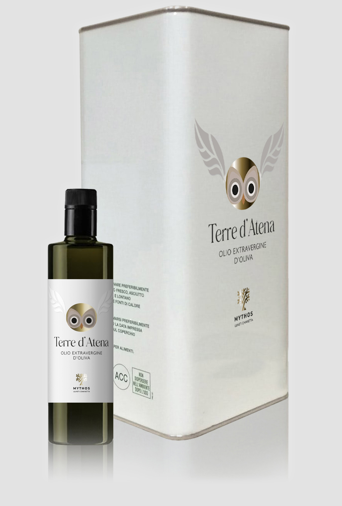 Terre d'Atena. Latta da 5 litri e bottiglia da 50 cl